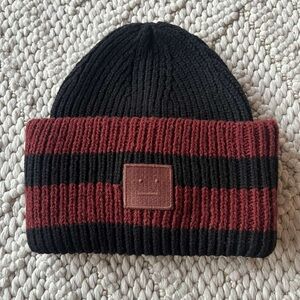 Acne Studios Unisex Ribbed Brown/Black Beanie Hat Accessory